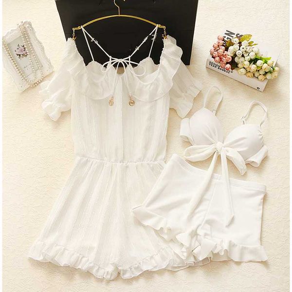 

staerk swimsuit bikini three-piece suit small breasts female body skirt white solid women boho monokini bathing suits 2020