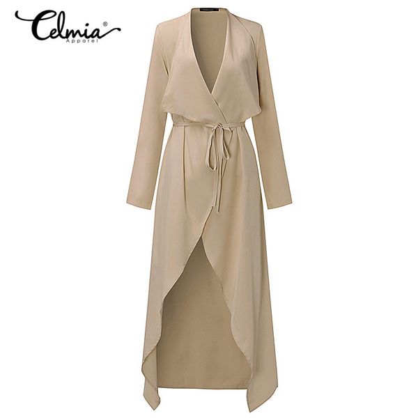 

women fashion trench coat long cardigan spring belted solid long coat casual ruffles jackets elegant outerwear thin trench coats, Tan;black