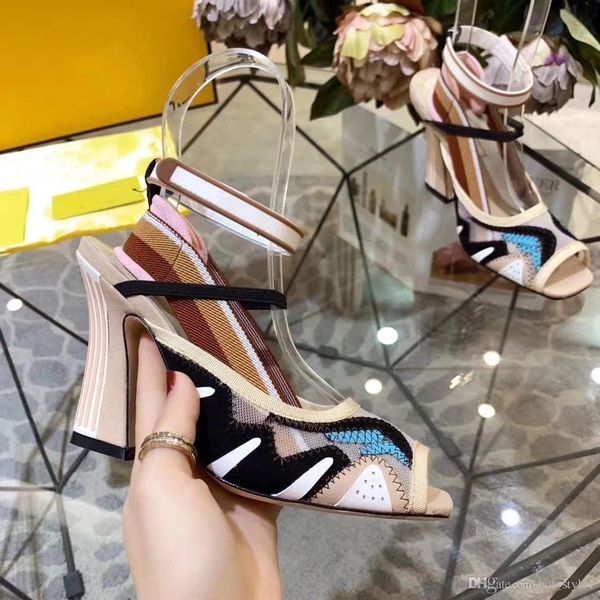 

brand design woman summer new style peep toe sandals lady mixed color letters chunky heel sandals woman personality non-slip sandals, Black