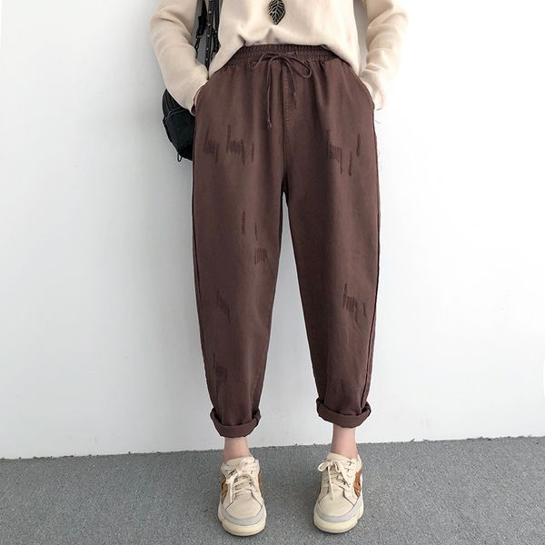 

cotton linen women pants thin 2019 autumn spring solid color elastic waist harem pockets female casual women trousers yoyikamomo, Black;white