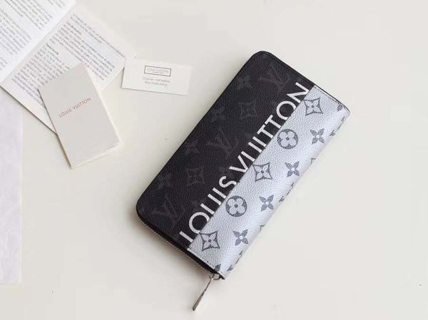 

Wholesale top quality brand fashion single zipper luxury designer men women leather wallet lady ladies long purse with orange box