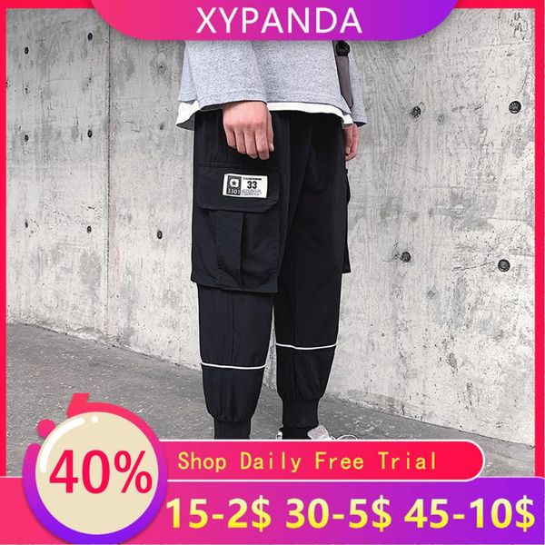 

xypanda cargo street tide brand hip-hop male beam foot sports overalls male harlan nine points casual pants, Black