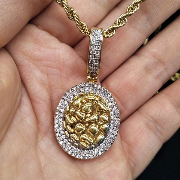

new fashion mens gold and white gold plated cz round gold bullion chain necklace designer coin 24 inch hip hop rapper jewelry gifts for guys, Silver