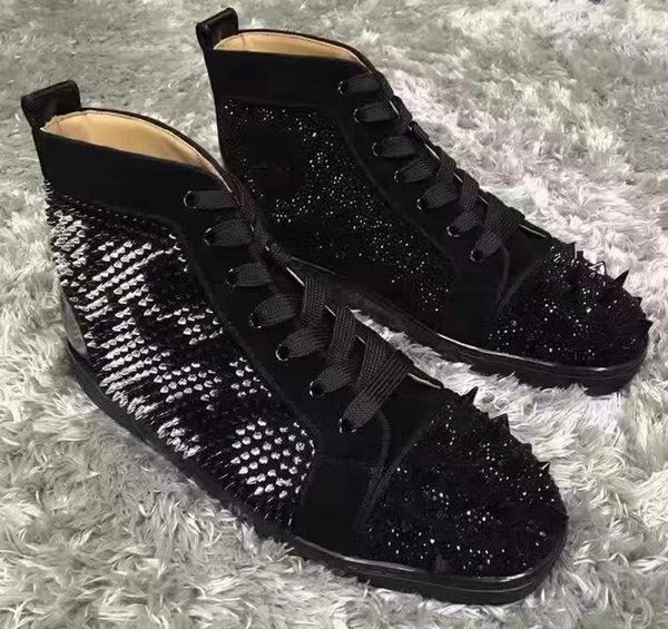 

luxurious outdoor glitter leather red bottom sneakers shoes women,men fashion brand casual walking -- party wedding dress, Black