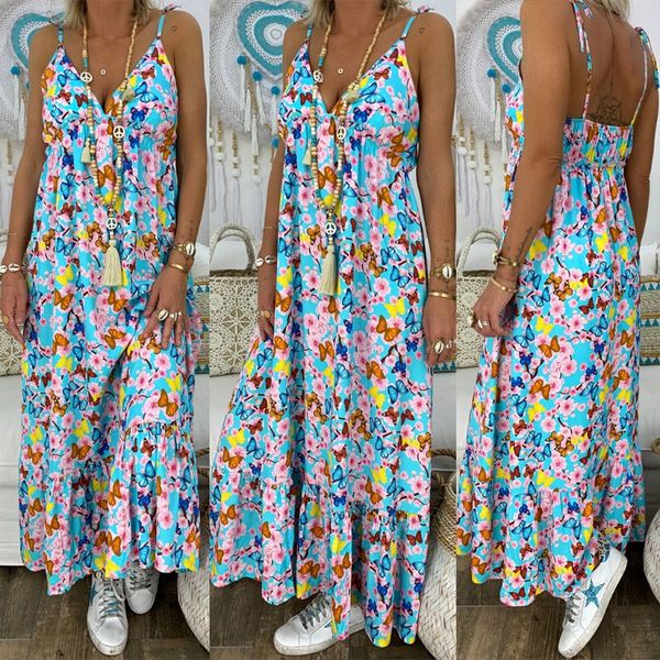 

женская boho цветочные maxi платье summer beach party strappy sundress плюс размер дамы платье печати s-5xl, Black;gray
