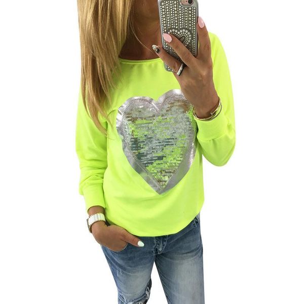 

womens hoodies fashion long sleeve female sweatshirt jumper lovely sequined heart pullovers hoody lady tracksuits, Black