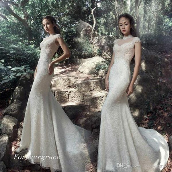 

2019 beautiful full lace princess mermaid wedding dress cap sleeves vintage long bridal gown plus size custom made, White
