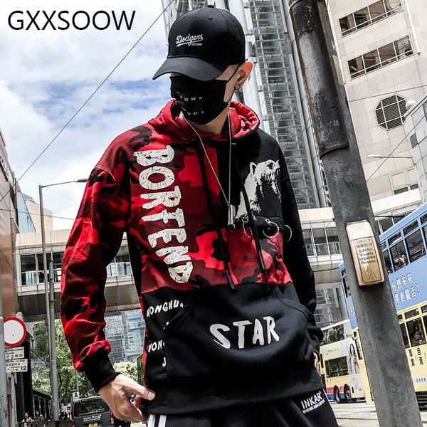 

color block hoodies men streetwear camouflage patchwork harajuku hoodie pullover 2019 fashion autumn sweatshirt male gm123, Black