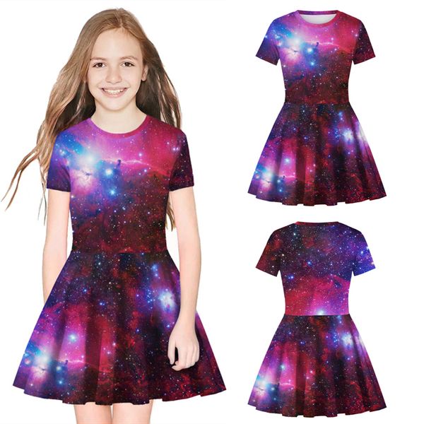 

2 designs starry sky 3d printed kids girls dresses princess dress summer girls dresses kids designer clothes girls dhl jy48, Red;yellow