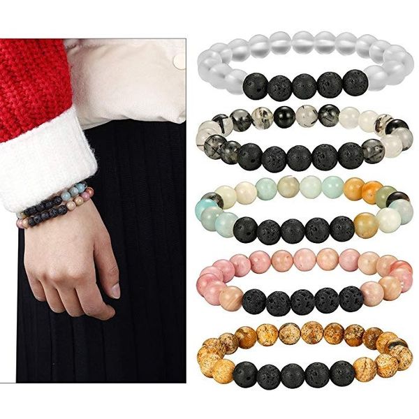 

natural gemstone fashion bead bracelets rose quartz/tiger eye//watermelon/pink aventurine/malachite stone healing bracelet for men and women, Black
