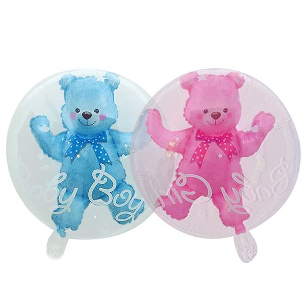 24inch Baby Boy Girl Bear Bubble Balloons Pink Blue Foil Balloon