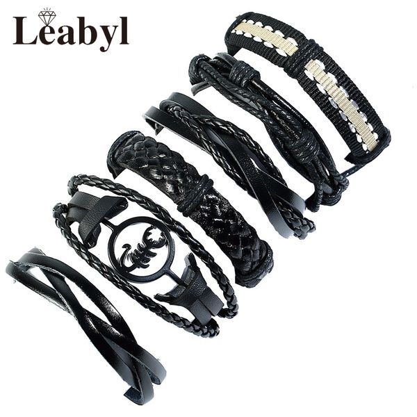

leabyl classic retro black cow leather strap braided vintage bracelet antique fish animal charm punk bracelet casual jewelry, Golden;silver