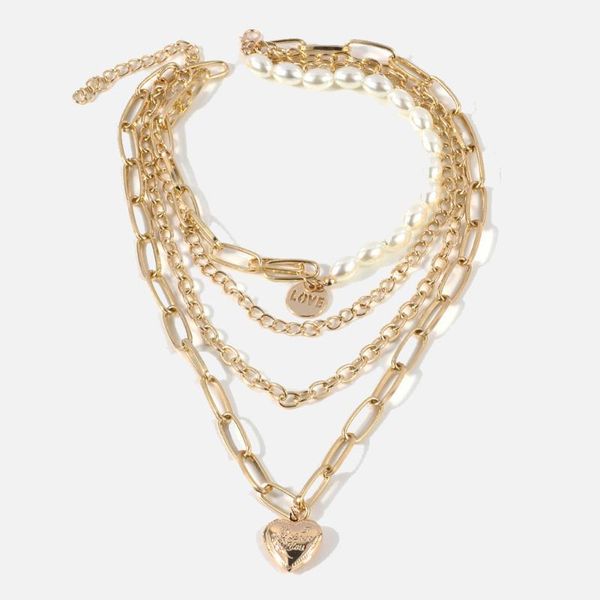 

ba fashion gold heart multilayer collar choker necklace for women statement pearl link chain jewelry necklace girl gift bijoux, Silver