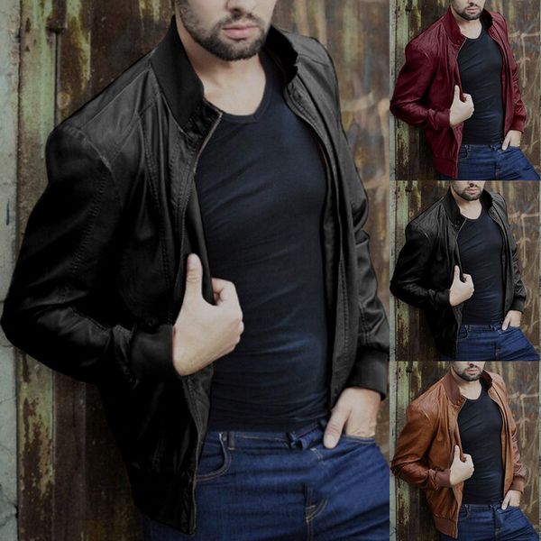 2019 Mens Zip Front O Neck Pu Leather Jacket Casual Long Sleeve Motorcycle Coats Solid Slim Zipper Jackets Male Plus Size 5xl Denim Fur Black Made Of Black Denim Is Bleted With Three Front Zipper Pockets 1 Outer Snap Watch Pocket And Two Inside Classic Zip Up To