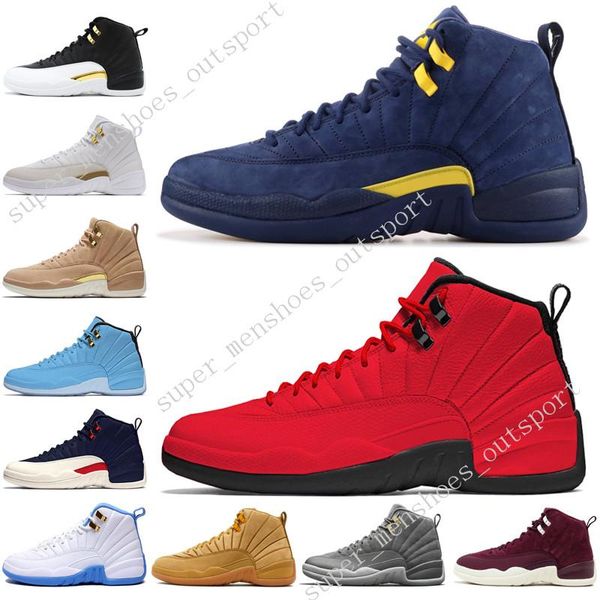 

new 12 12s mens basketball shoes michigan college navy vachetta tan wheat dark grey bordeaux unc men sports sneakers outdoor designer
