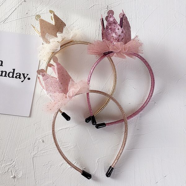 

2020 new korean cute sweet mesh sequin velvet princess crown hairbands child head party headband for girl fashion hair accessory, Slivery;white