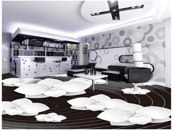 

3d floor painting wallpaper art black and white abstract floral 3d floor painting