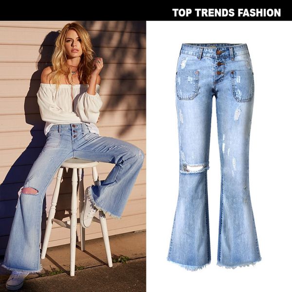 Mulheres Cintura alta Mamãe Jeans Denim Largo Perna Jeans Azul Solto Palazzo Calças 2019 Outono Moda Boyfriend Jeans