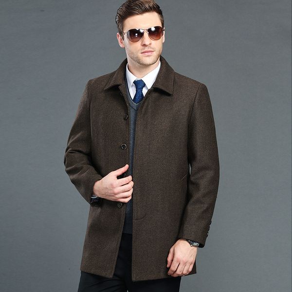 

mens winter warm cashmere coat brand-clothing overcoat wool jacket trench size m l  xxl xxxl 4xl, Black