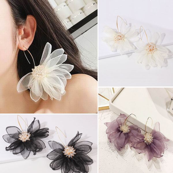 

flower earrings organza party statement peersonalized drop earring anniversary for women vacation style korean fashion delicate, Silver