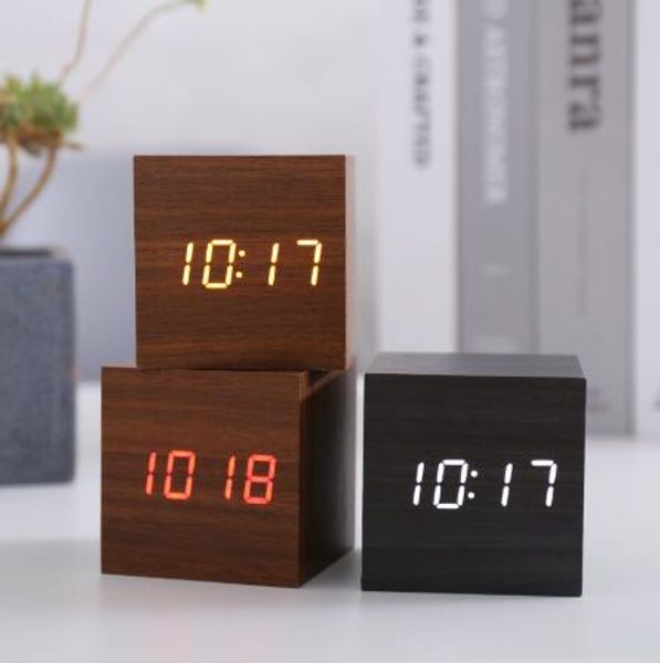

jinsun alarm clock sound control wooden led clock square style deskled digital single face activated watch despertador