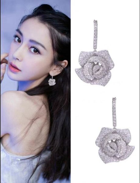 

new brand designer earrings wedding jewelry women rose flower earring s925 silver cubic zirconia earing rings