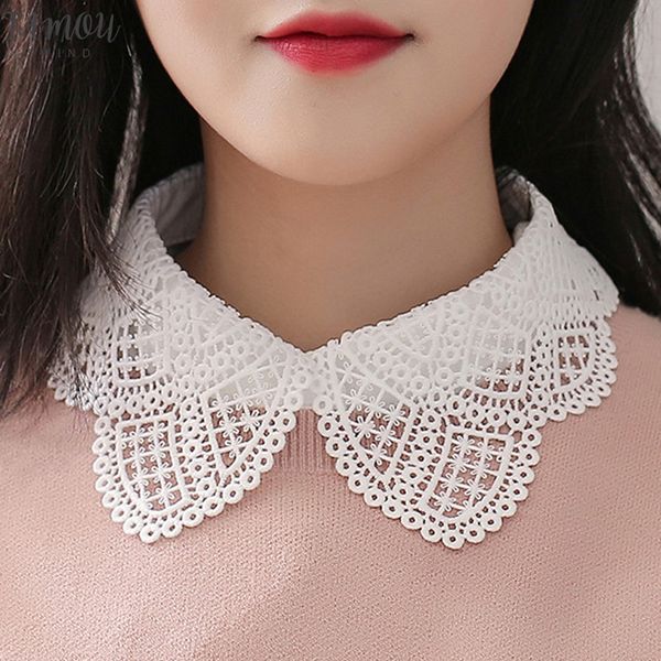 

all match collar lace shirt fake water soluble sweet sleeveless collar sweater bowknot ribbon rhinestone cotton lace edge fashion wild, White