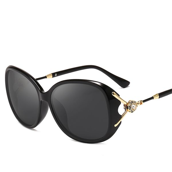 

fashion ladies plastic frame polarized sunglasses openwork flower diamond embellishment uv protection female sunglasses, White;black