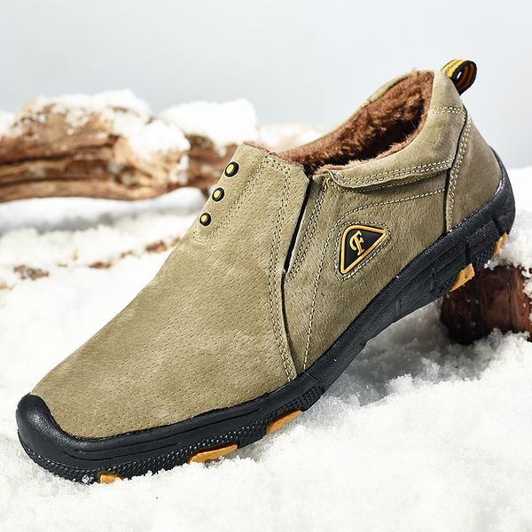 

2019 trend leather shoes men inside fur mens warm shoes anti-slip men outdoor big size 38-45 flats casual shoe brand, Black