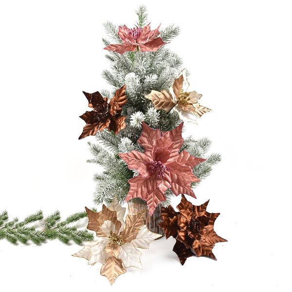 

christmas arrangement gold pink fabric christmas flower tree decoration 18-22cm flower props