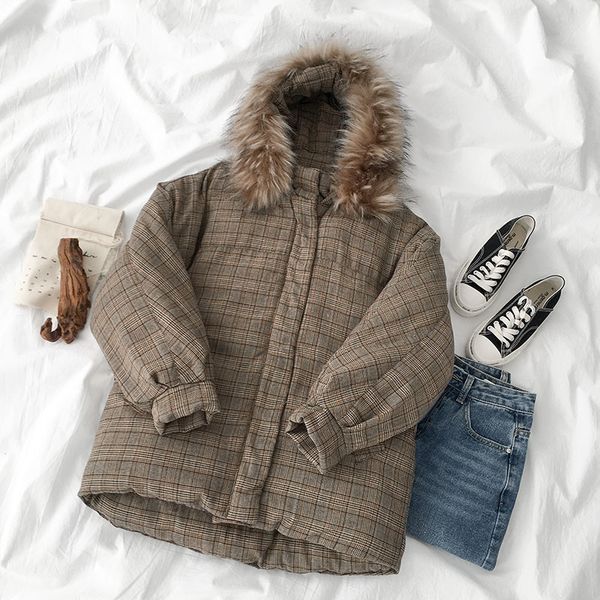 

2019 women winter short jacket hooded parkas winter coat women loose parka fur collar cotton padded jackets, Black