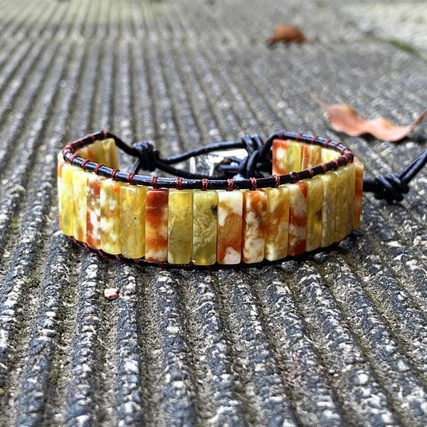 

bracelet boho natural stone wrap bracelet single leather wrap power jewelry dropshipping, Golden;silver