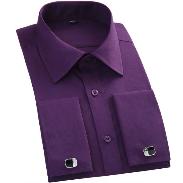 

new 2019ashion french cufflinks shirts men dress shirt slim fit long sleeve cotton plus size -4xl black, white, White;black