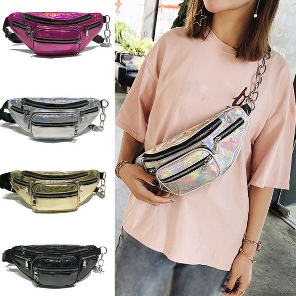 

women girls fanny shiny leather pouch belt waist shoulder bags pack purse wallet