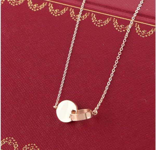 

new round brand ring letter 18k titanium steel double ring necklace female rose gold short necklace, Silver