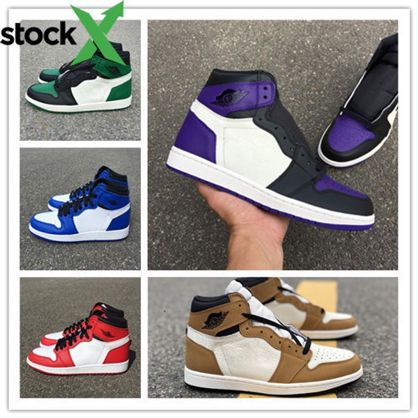 

wholesale new 1 i high og green pine white purple court men basketball shoes designer 1s sneakers sports outdoor trainers size 7-13, Black