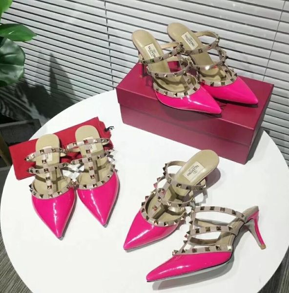 

New Fashion Women's Stiletto heels sandals Ladies Leather shoes party pumps woman casual rivet sandals 19s#11016