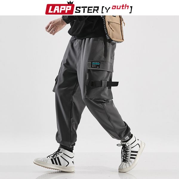 

lappster-youth men japanese streetwear cargo pants 2019 mens ribbons joogers pants korean fashions pockets sweatpants 5xl, Black