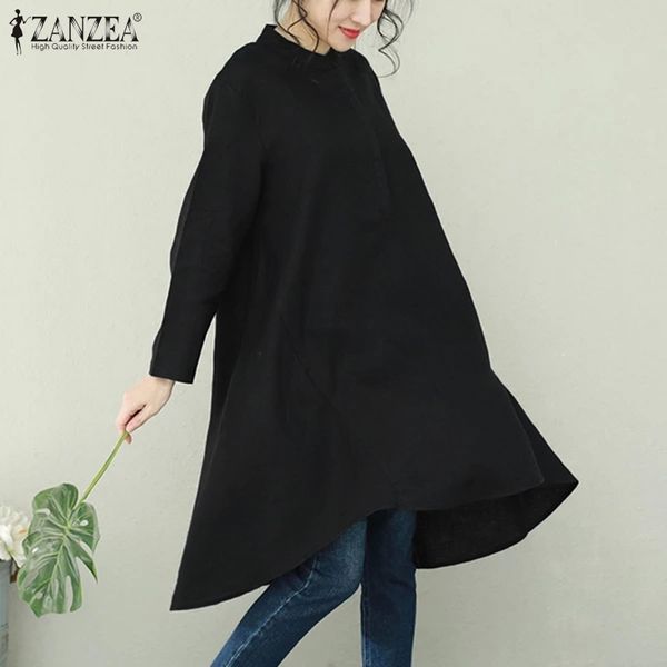 

zanzea 2020 vintage high low blouse women casual cotton solid shirt buttons tunic femme work white blusas chemise plus size