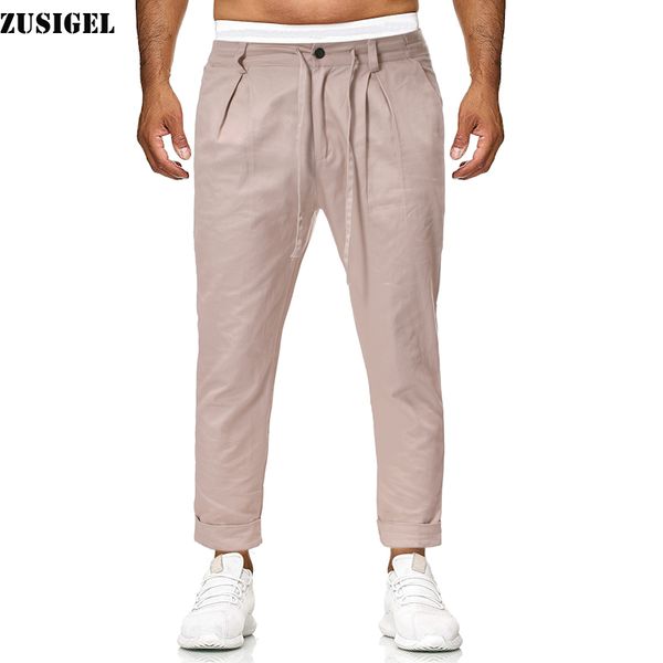 

zusigel men khaki pants autumn winter solid men casual pants trousers cotton drawstring running sport pant trousers for, Black