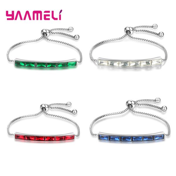 

new fashion charms square multi-color crystal bracelet for women 925 sterling silver box chain adjustable bangle for girls, Black
