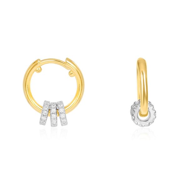 

sljely new 925 sterling silver yellow gold color et moi hoop earrings with sliding rings pave zircon women fashion party jewelry, Golden;silver