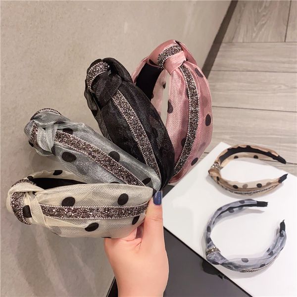 

dot fabric headband knotted drill designer headbands wide-brimmed diamond headband wash face hairband women hair accessories, Silver