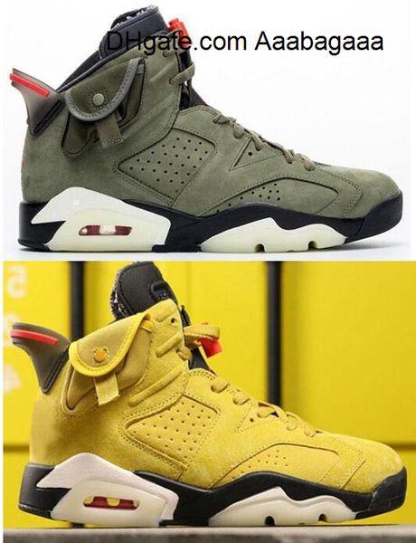 

new 6 travis scotts cactus jack glow in dark 3m reflective olive army green 6s wheat yellow basketball shoes men sneakers with box