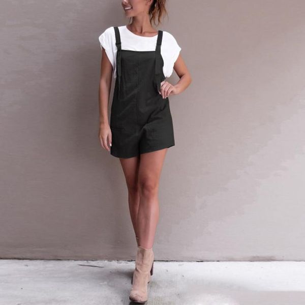 

jumpsuit rompers womens elastic waist dungarees jumpsuit romper women playsuit shorts pants ladies jumpsuits with pockets f801, Black;white
