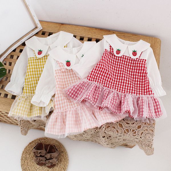 

baby girls cute dress spring new mesh children mock two-piece splicing dress, Red;yellow