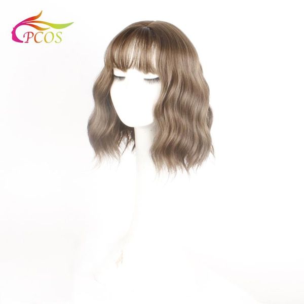 

short wavy synthetic hair cold wood wigs with bangs heat resistant cosplay wig for black women african american