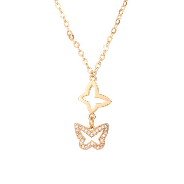 

fashion jewelry copper jewelry zircon double butterfly necklace pendant custom necklace nameplate gold, Golden;silver