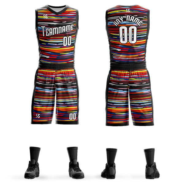 

mens kids basketball jerseys sets team uniforms child sport kit clothes jersey youth basketball shirts shorts print customized, Black