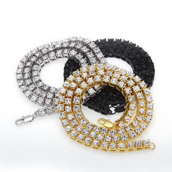 

hip hop gold chain 1 row 5mm round cut tennis necklace chain 20inch --30inch mens punk iced out rhinestone chain necklace, Black